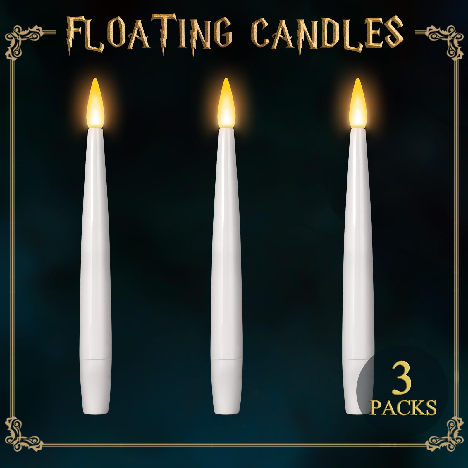 Floating Candles with Wand 10PCs - Magic Hanging Candles Halloween Decorations Flameless Taper Candles with Remote, Floating Lights Gifts for Window Home Bedroom Wedding Birthday Party Indoor Decor